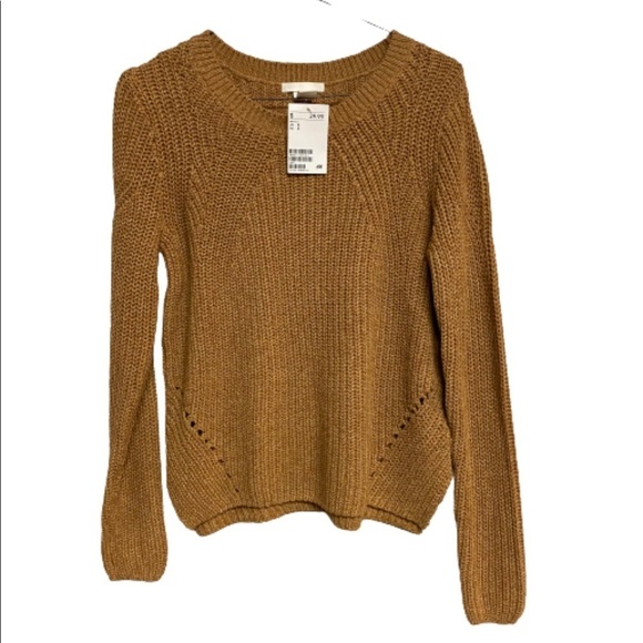 H&M | Tan Crew Neck Open Knit Sweater Small NWT - Picture 2 of 8